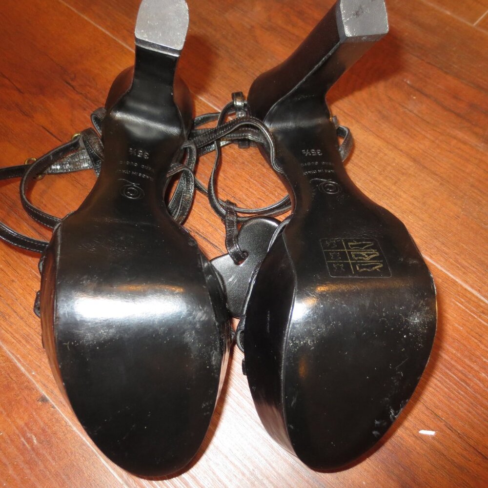 NNB ALEXANDER MCQUEEN Black "Heart" Double Ankle T Strap High Sandals - Picture 12 of 16